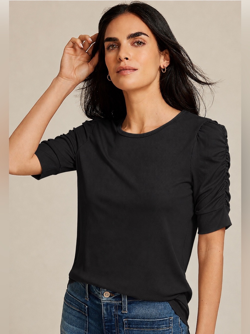 Maurices XXL Ruched Puff Short Sleeve black top